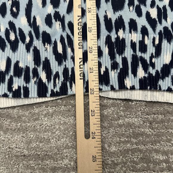 LOFT Cardigan Sweater Womens Medium Blue Leopard Print Button Front Knit - Picture 12 of 12